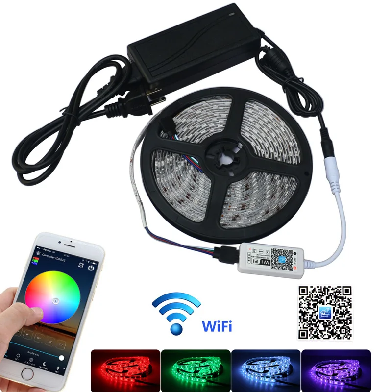

Jiawen 5050 RGB LED Strip 5M 300LEDs Home Decoration Lamp + WiFi RGB Controller + 12V 3A Power Adapter