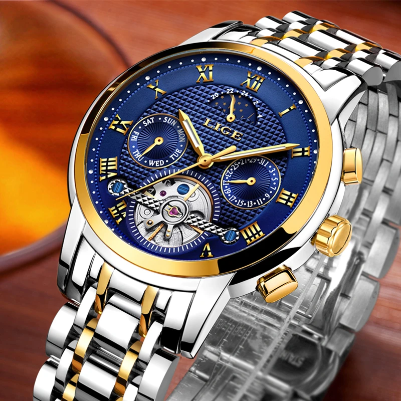 New 2018 LIGE Brand Watch Men Top Luxury Automatic Mechanical Watch Men Stainless Steel Clock Business Watches Relogio Masculino