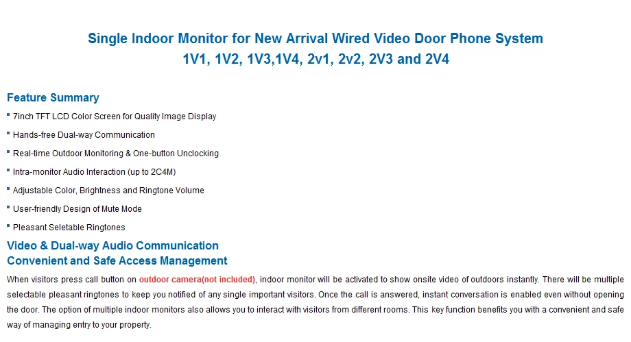 HOMSECUR цветной внутренний монитор с Mude режим 7 "XM703-W для видео дверь домофон Системы