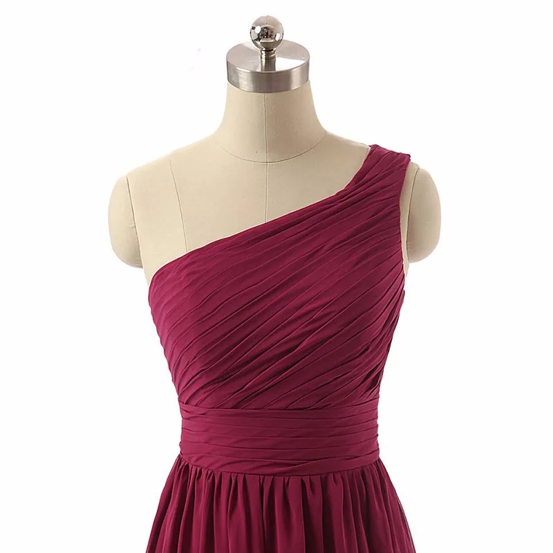 Green One Shoulder Chiffon Ruffled Long Bridesmaid Dress My Wedding Ideas