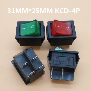 

5pcs/lot KCD4 DPST ON-OFF 4 Pin Terminals Rocker Boat Switch 16A/20A AC 250V/125V Red Green Light