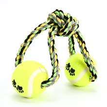 HACHIKITTY веревка из хлопка для собак с двумя желтыми теннисными мячиками Игрушки для маленьких средних собак Жевательная игрушечная зубная щетка XF0003