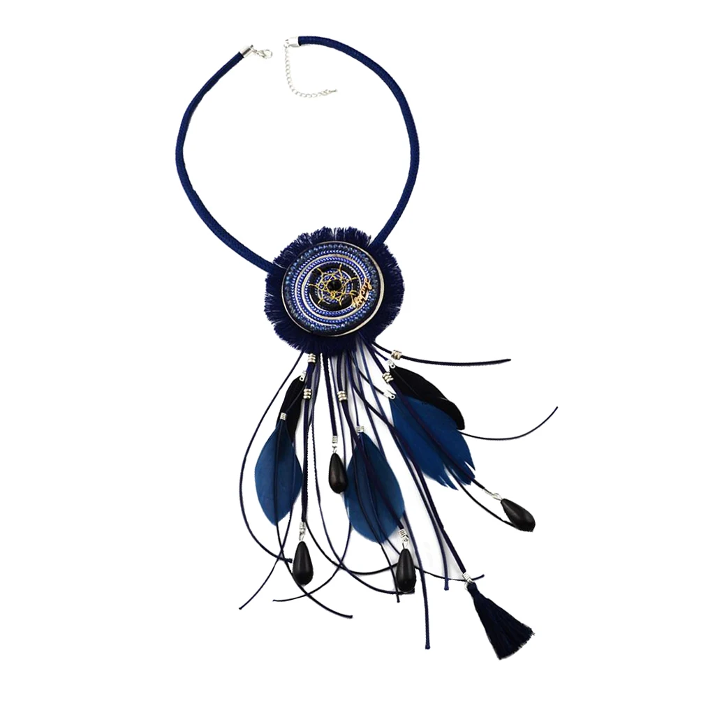 Vintage Statement Dreamcatcher India Tribe Ethnic Tassels Feather Pendant Sweater Necklace Boho Jewelry