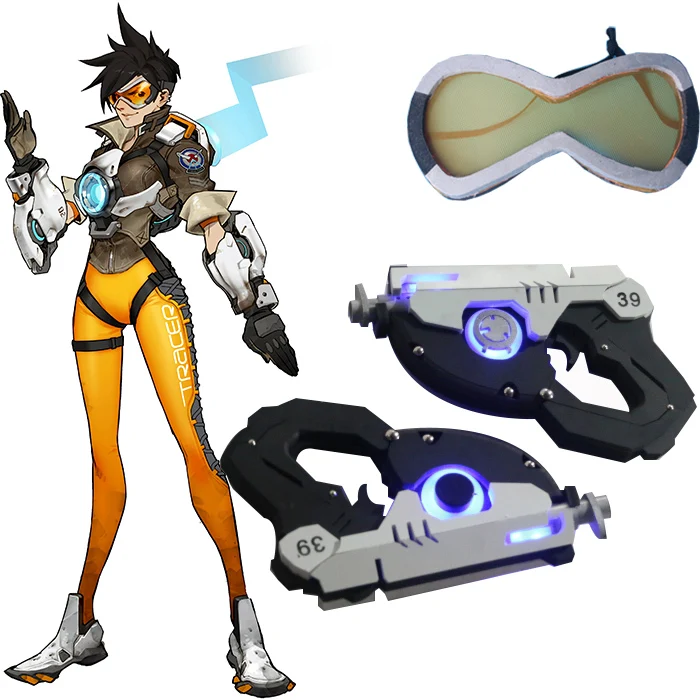 

Free Shipping OW Tracer Lena Oxton Goggles and Two Guns Game Cosplay Weapons