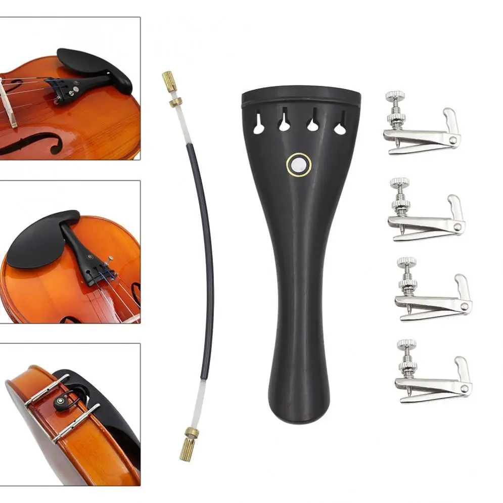 3/4 4/4 Violin Parts Kit with Ebony Tailpiece + Tail Rope + 4pcs Fine