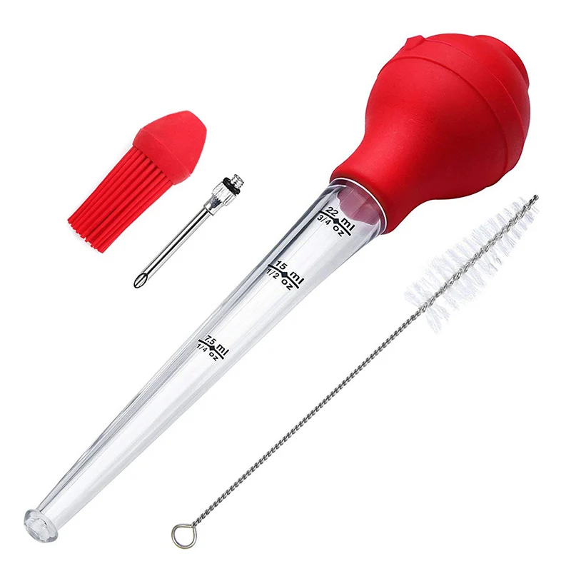 cheap Turkey Baster Set of 4, Quality Silicone Bulb Including Meat arinade Injector Needle with Barbecue Basting Brush For Easy Clean