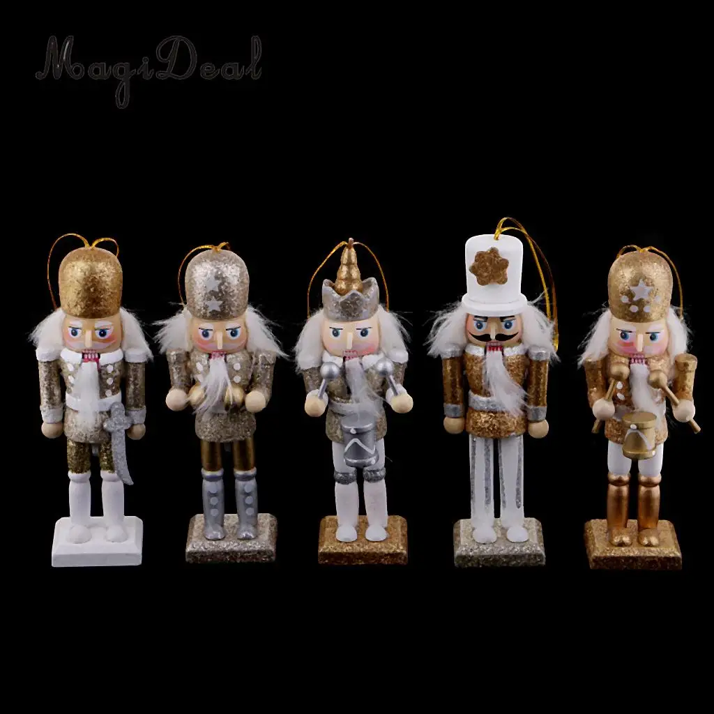10Pcs 12cm Wooden Nutcracker Solider Figure Model Puppet Doll Handcraft for Children Gifts Christmas Home Office Decor Display