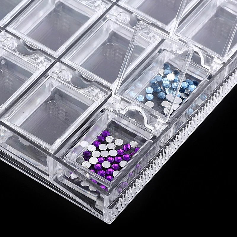 Caixa de Armazenamento de Jóias de Diamantes Recipiente de Acrílico Nova Grid Vazio Case Decorações Unha Art Strass Faça Você Mesmo Acessório Transparente 20 5 Cheap Strass e decorações