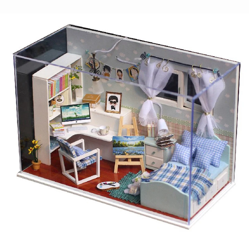 Милый миниатюрный кукольный домик DIY игрушки для детей сборка ручной работы деревянный кукольный дом мебель для спальни Набор игрушек для девочек день рождения
