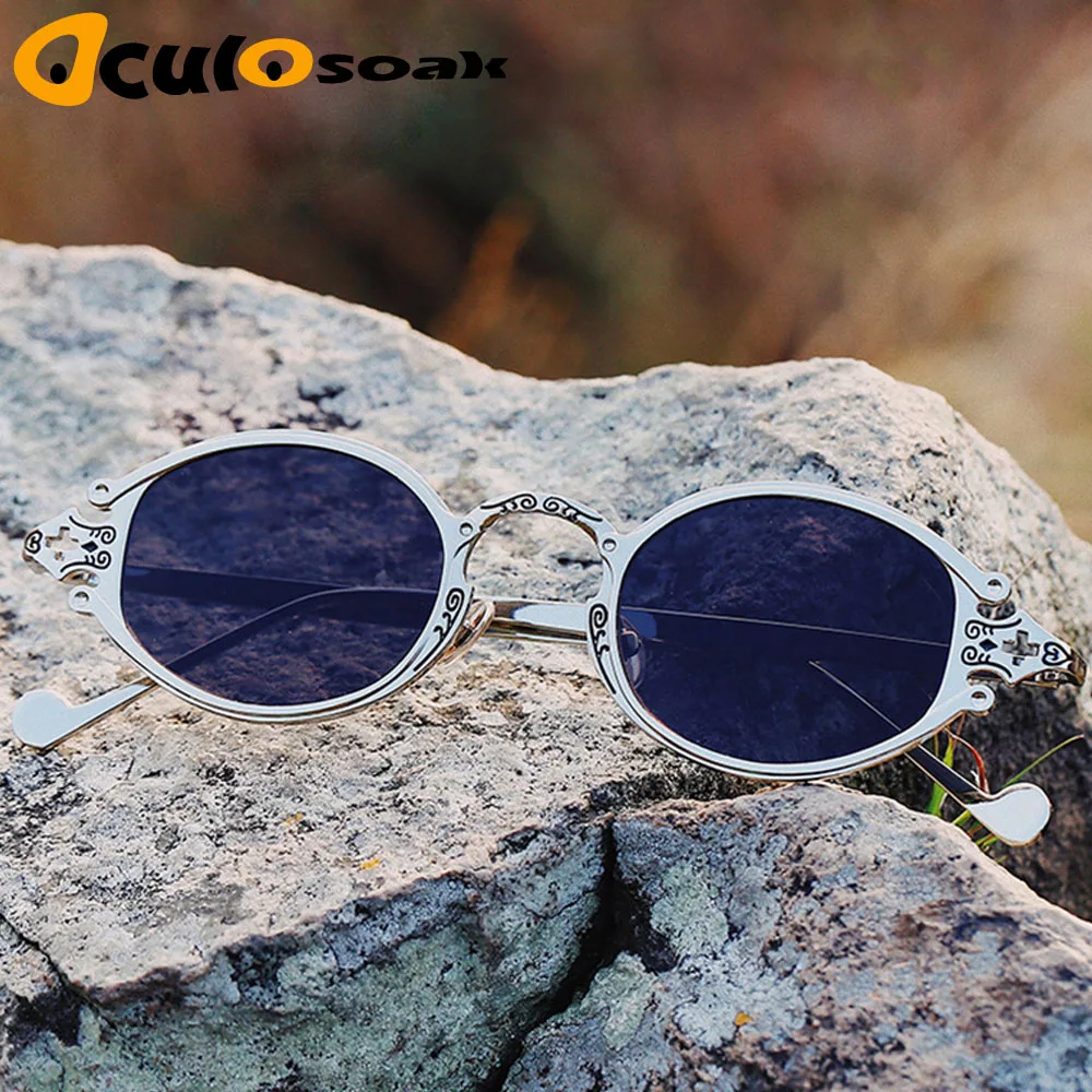 2019 New Small Oval Punk Sunglasses Women Brand Design 2019 Metal Round Vintage Men Sun glasses Goggles UV400
