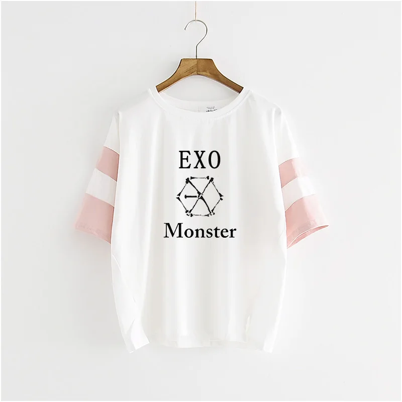 

Kpop EXO tres series monstruo de manga corta T-camisa de vestir blusa masculina y alumnas de k-pop exo Camiseta k pop T-shirt