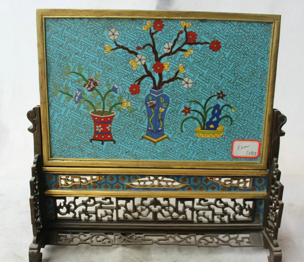 

xiuli 002298 13" Chinese dynasty palace Cloisonne Bronze plum blossom shelf Vase Screen