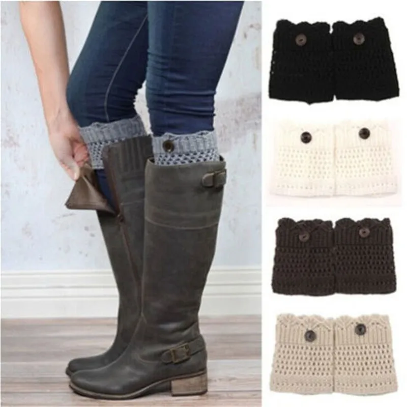 

Women Short Button Crochet Leg Warmers Winter Fall Knit Boot Cuffs Socks Boot Warmers Hollow Boot Toppers Gaiters