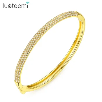 

LUOTEEMI Exquisite Solid Minimalism Statement AAA CZ Crystal Paved Bangle For Women Luxury Glittering Summer Bracelets & Bangles