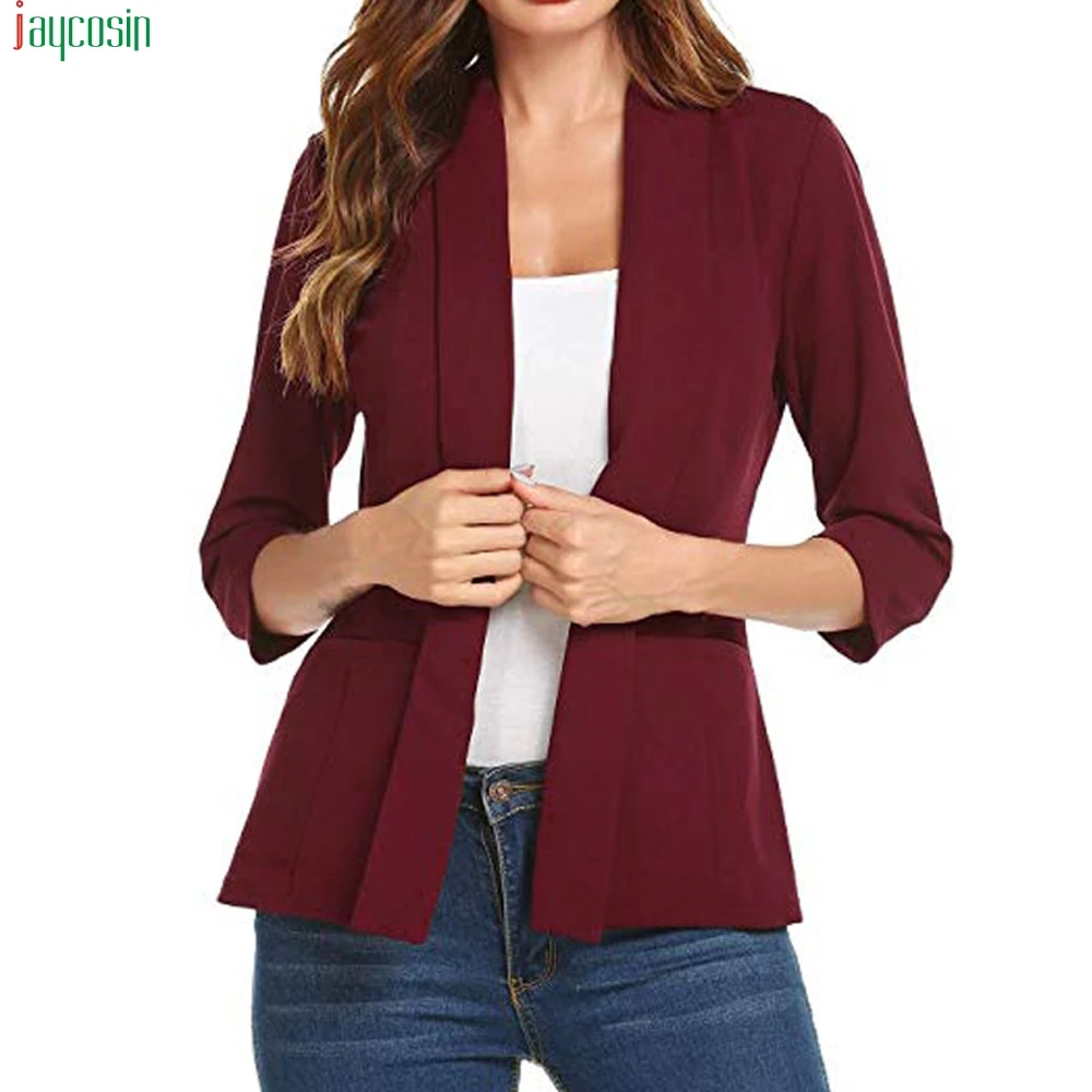 

JAYCOSIN fashion Suit Blazer Women 2019 New Casual 3/4 Sleeve Open Front Work Office Blazer Jacket Cardigan Jacket Suits Female