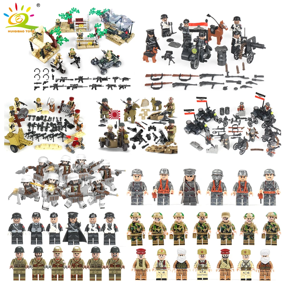 

WW2 Military Swat Team Combat Army Ground Force Blocks Blocks Compatible Legoed City Germany Soldiers Weapon Minnie Figure Toys