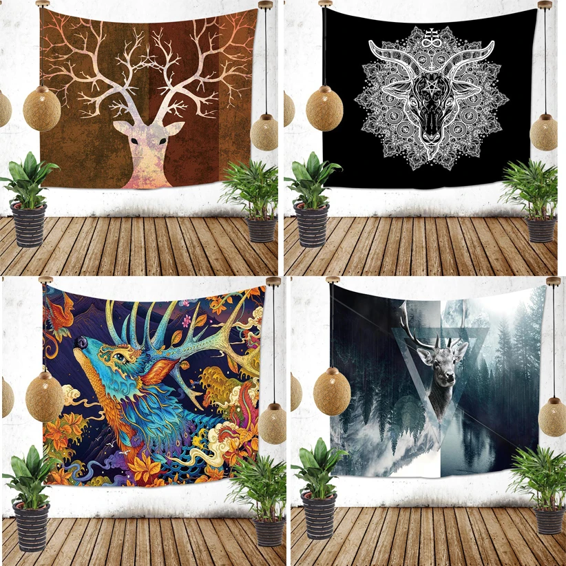 

Tapiz de Elk para colgar en la pared de alce Floral, tapiz decorativo con estampado de renos de animales