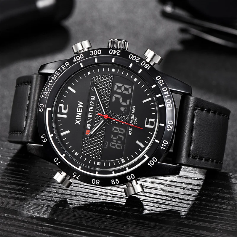 

Luxury Brand Men Military Sport Watches Men's Digital Quartz Clock Leather Strap Waterproof Male Wrist Watch relogio masculino