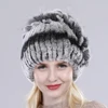 Female Real Genuine Rex Rabbit Fur Cap Russian Winter Knitted Real Rex Rabbit Fur Hat Women Real Rabbit Fox Fur Skullies Beanies 2