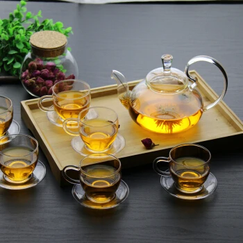 Стекло чай горшок набор чашек термостойкие послеобеденный чайный сервиз чашка и блюдце полный набор кунг-фу фильтр чайный набор - Цвет: 04 Tea Set