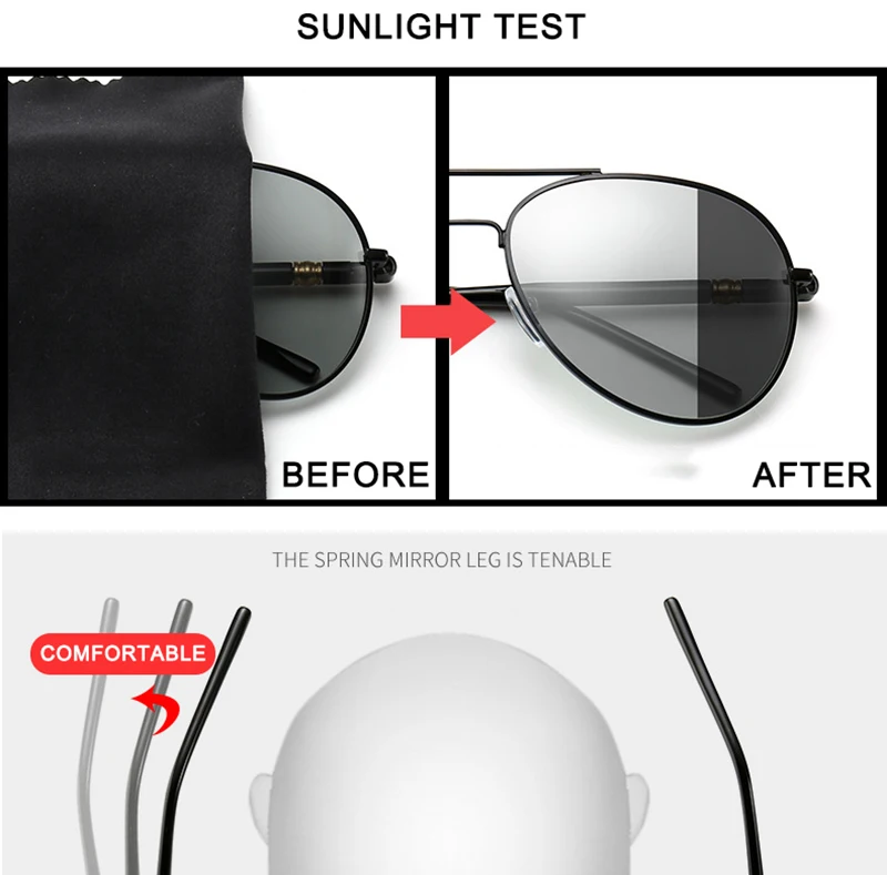 Psacss Classic Pilot Photochromic Sunglasses Men Driving Clear Polarized Lens Sun Glasses Male Vintage Brand Sunglass Oculos UV Psacss Classic Pilot Photochromic Sunglasses Men Driving Clear Polarized Lens Sun Glasses Male Vintage Brand Sunglass Oculos UV