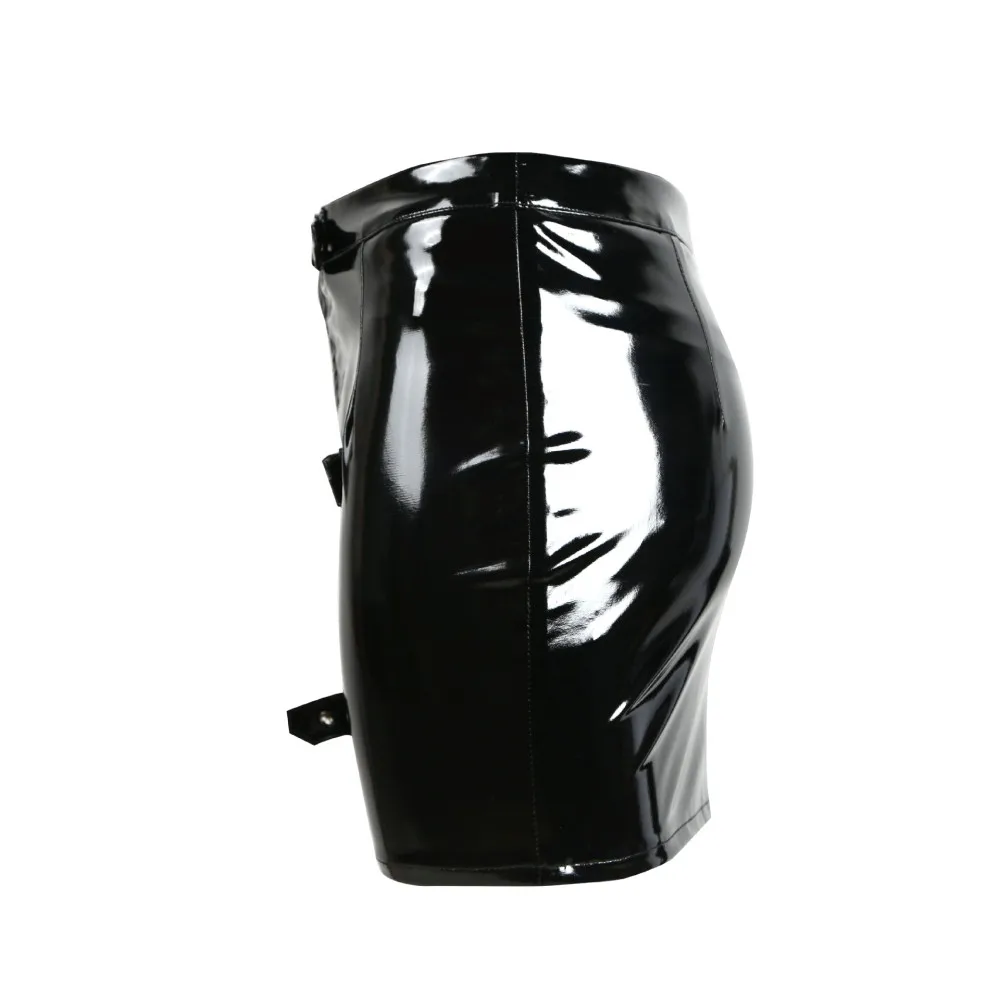 Vocole женские сексуальные модные черные пряжки молния блестящий ПВХ мини-юбка карандаш Размер s-xxl