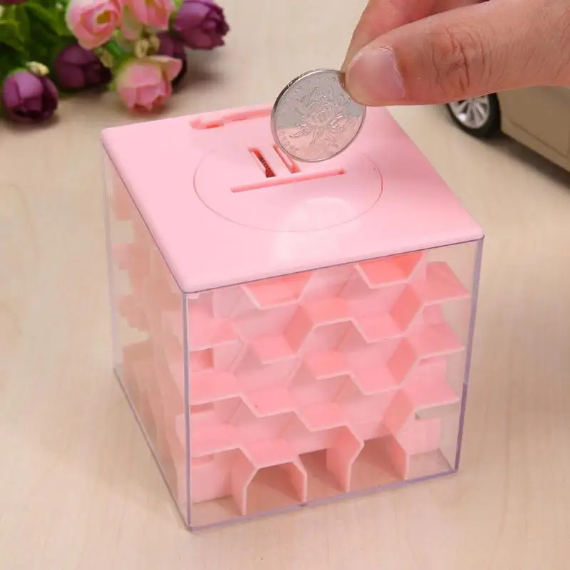 

3D Money Maze Puzzle Game Challenge Labyrinth Piggy Bank Transparent Magic Cube Box for Kids Coin Bank Box Educational Game Toy