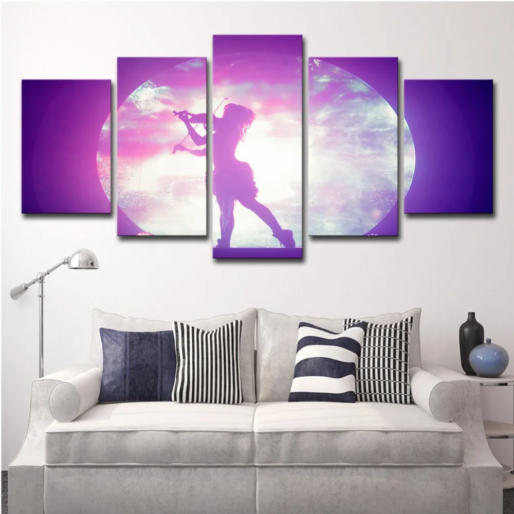 5P2338-HD Printed canvas art guitar girl in moon night painting Home Decor abstract purple wall pictures for living room Artsailing (1) 