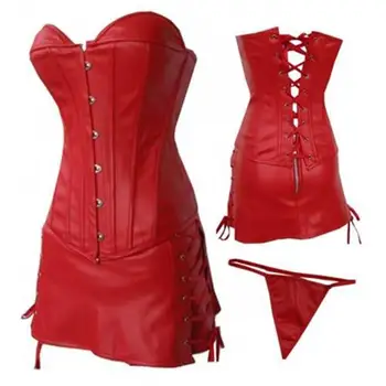 

Hot Women Shaper Solid Color Lace Up Top Corset High Quality Leather Women Bodysuits Strapless K28