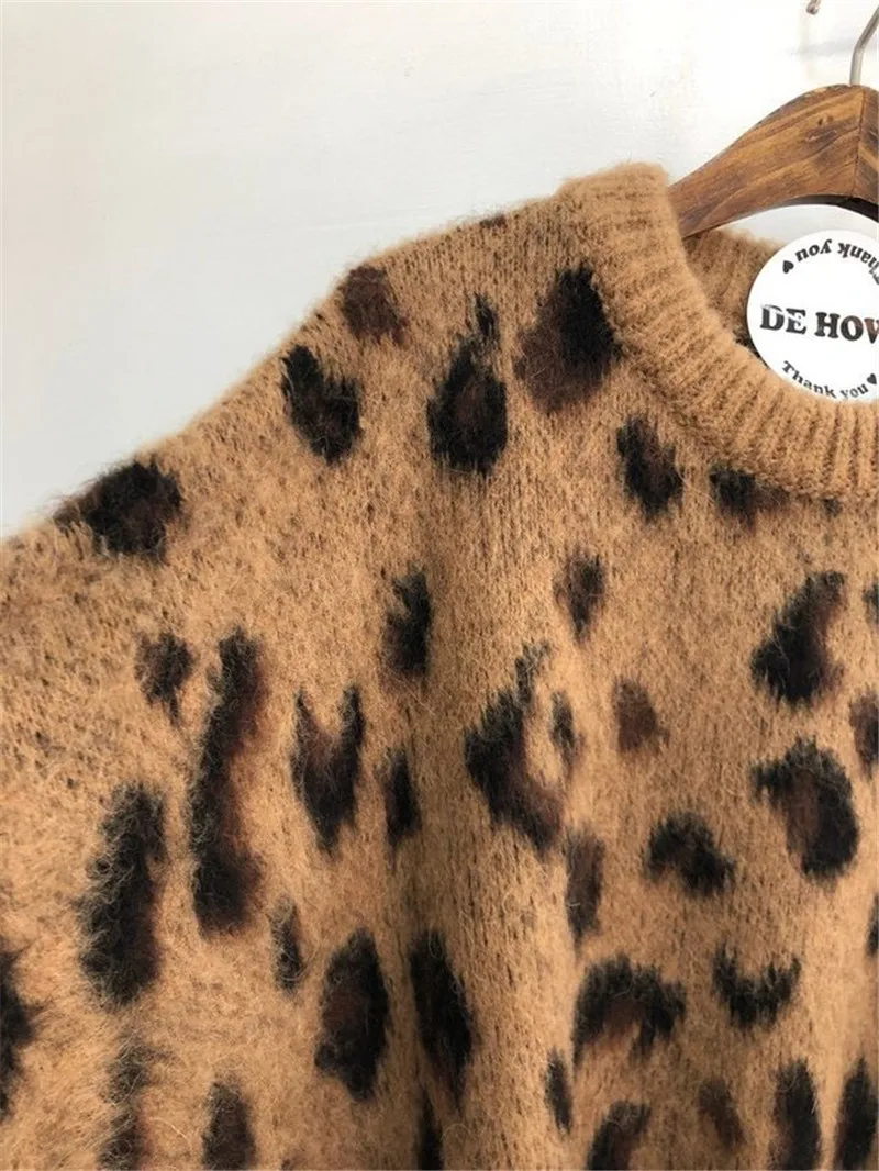 RUGOD, Модные леопардовые женские свитера, свободные, повседневные, корейский стиль, женские пуловеры, длинные, вязаные, женские топы, pull hiver femme