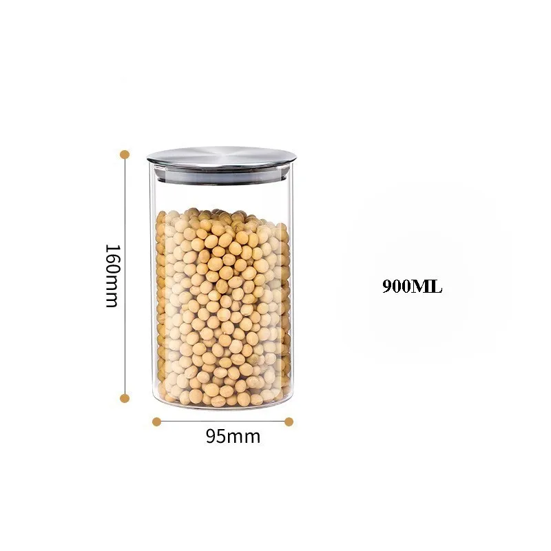 Стеклянные контейнеры для хранения продуктов с металлическими крышками прозрачные кухонные канистры большие и маленькие герметичные пищевые банки для хранения - Цвет: 900ml (16x9.5cm)