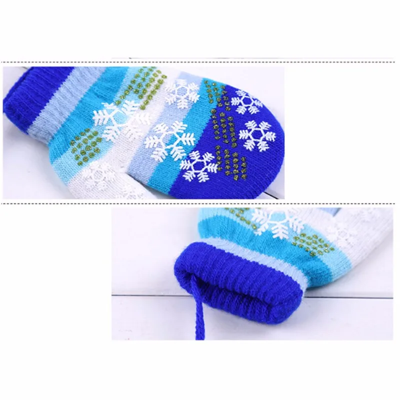Зимняя перчатка для младенца со снежинками, теплые вязаные варежки для малышей, хлопковые полосатые детские перчатки, полосатые разноцветные перчатки, одежда для маленьких мальчиков