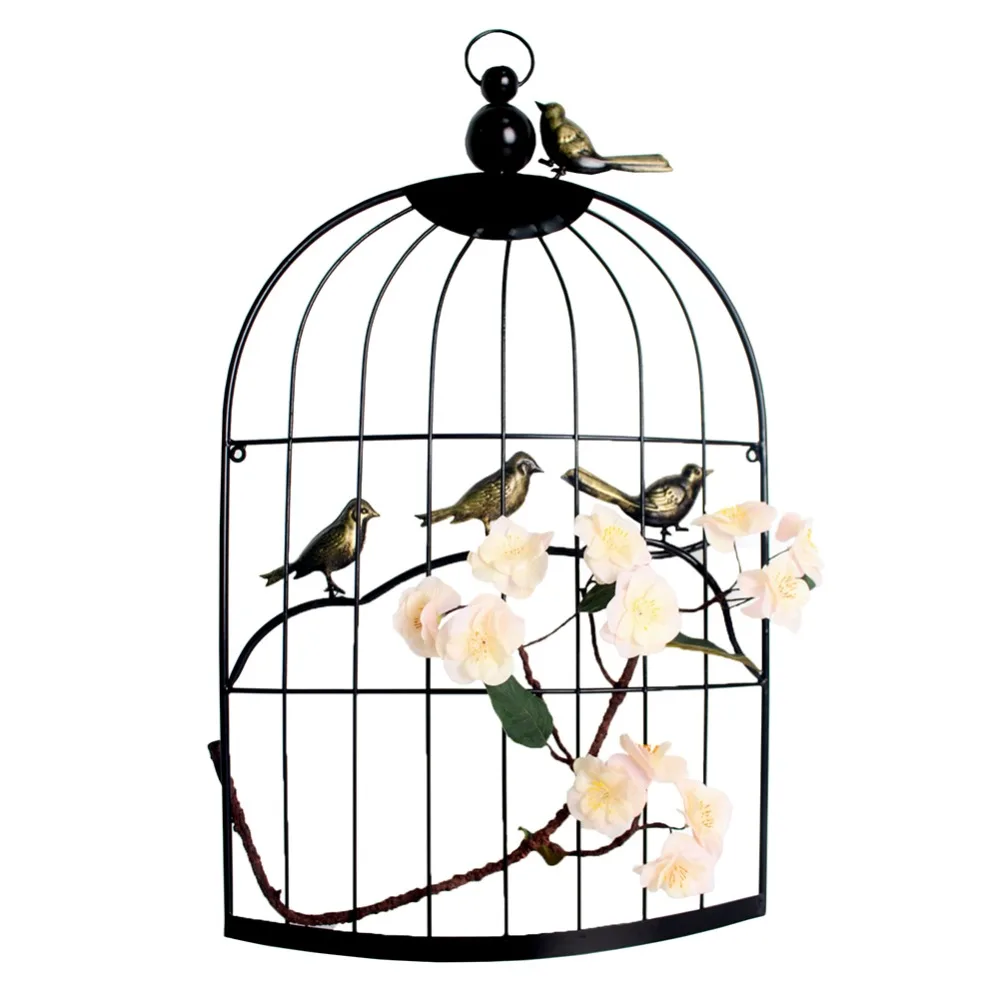 Large Iron Antique Decorative Half BirdCages Classic Iron Birdcage With Artificial flower for Wedding Home Deco (5)