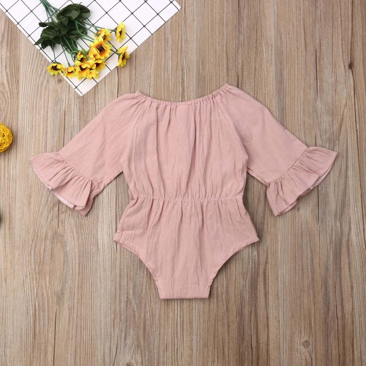 Pudcoco Newborn Baby Girl Clothes Solid Color Long Sleeve Bowknot Receive The Waist Cotton Romper Jumpsuit One-Piece Outfit Set