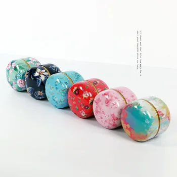 

Metal Tin Tea Box Flower Pattern Candy Cookie Container Tea Jar Cans Case Round Shaped Tinplate Storage Box