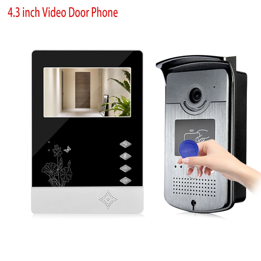 

4.3'' RFID Color Video Intercom Door Phone Entry System With IR COMS Outdoor Camera Doorbell In Stock Support 500 User Cards