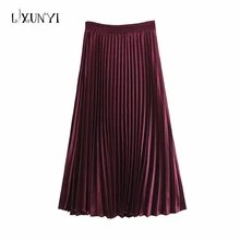 Новинка, Осень-зима, женская тонкая плиссированная юбка с высокой талией, цвета металлик, серебристый, 4 цвета, однотонные, красные, миди, вечерние, для клуба, для девушек, модная юбка