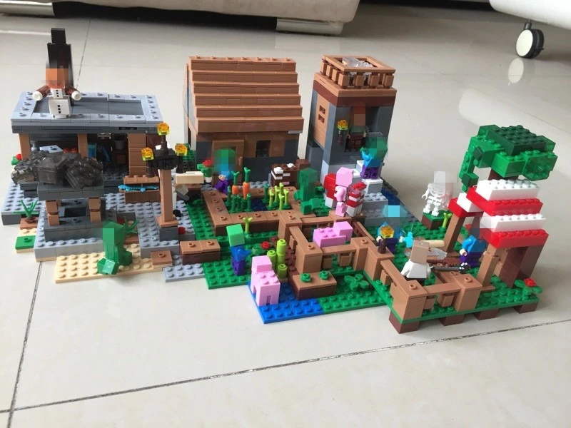 Minecraft 1106pcs The Village marketplace adventures Steve minifigures Blocks kids Toys Compatible with font b legoes