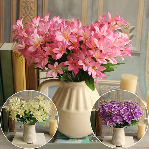 Lovely Artificial Mini Lily Flower Bouquet Home Wedding Decor 24