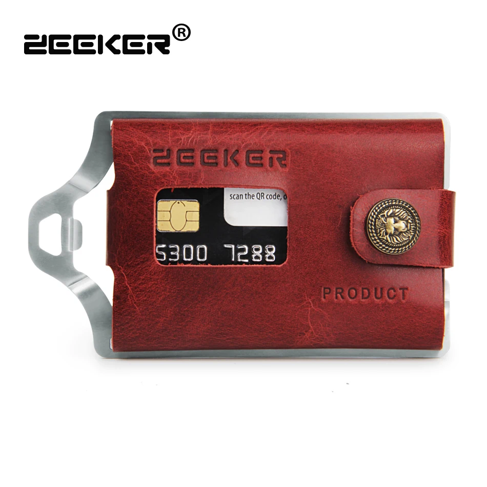 

ZEEKER Slim Metal Wallet with Money Clip RFID Blocking Card Mini Leather Wallet For Men