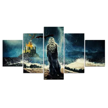 

5 pieces canvas painting Game of Thrones Mother of Dragons Picture wall pictures for living room posters and prints home decor