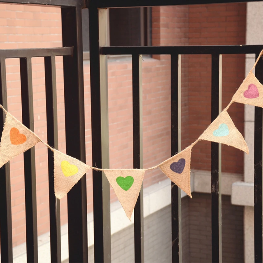 

Bunting Love Heart Hessian Burlap Fabric Flag Banner Garland Photo Booth Props Photobooth Birthday Party Decoration Wedding Deco