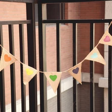 Bunting Love Heart Hessian Burlap Fabric Flag Banner Garland Photo Booth Props Photobooth Birthday Party Decoration Wedding Deco