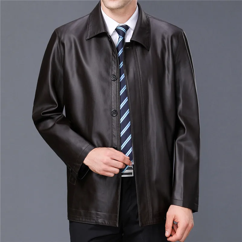 S4xl Spring And Autumn New Middleaged Casual Lapel Leather Men's