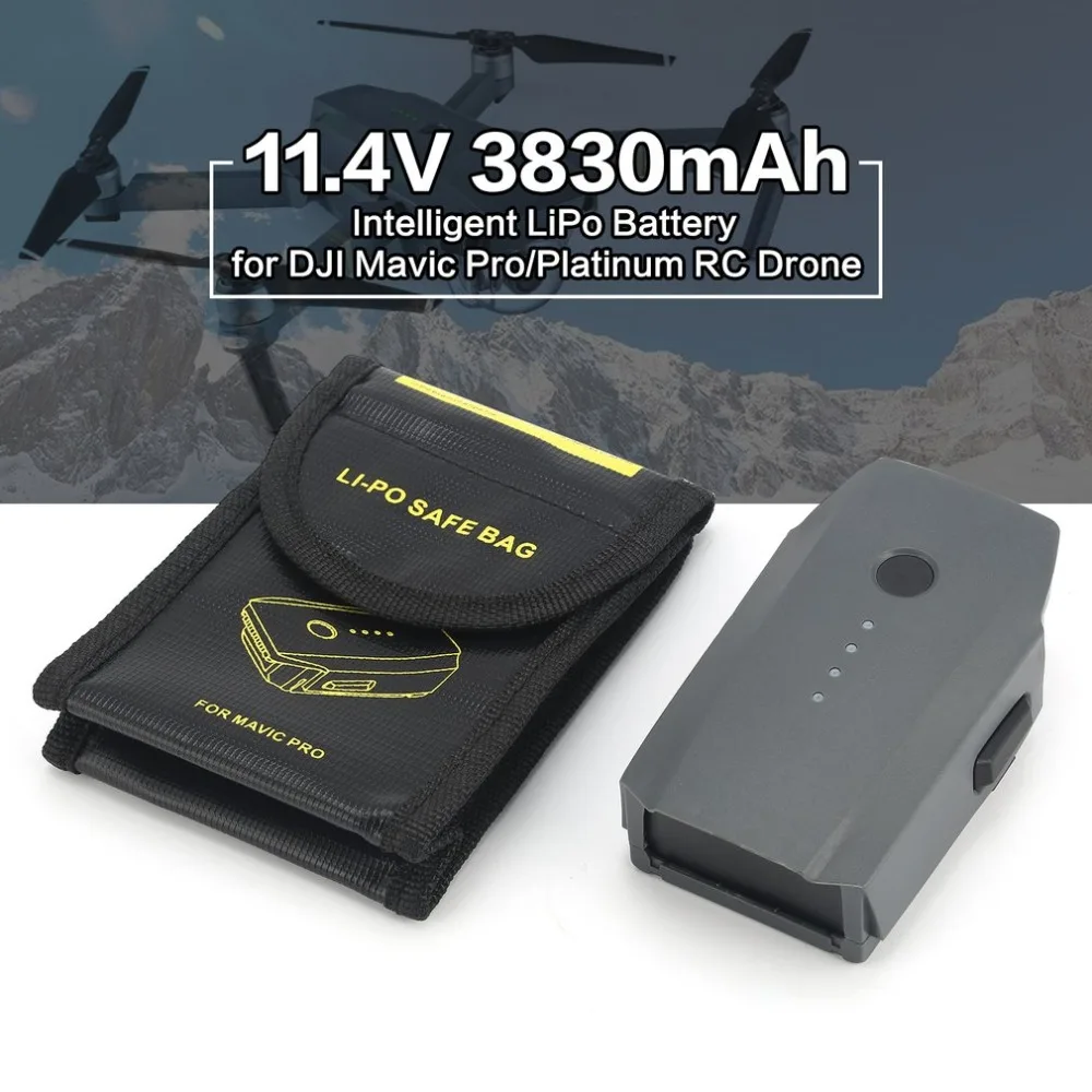 

11.4V 3830mAh 3S Intelligent Spare Flight LiPo Battery Replacement for DJI Mavic Pro/ Platinum FPV RC Drone with Safe Bag