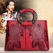 Женская сумка из тисненой искусственной кожи в китайском стиле, Высококачественная сумка-тоут, винтажная сумка на плечо