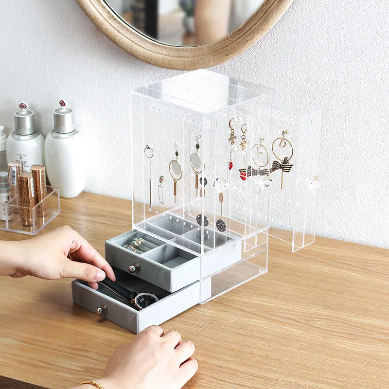 

Multi-function Storage Box Earrings Display Stand 3 Layer Dust-proof Sundries Storage Case M8694