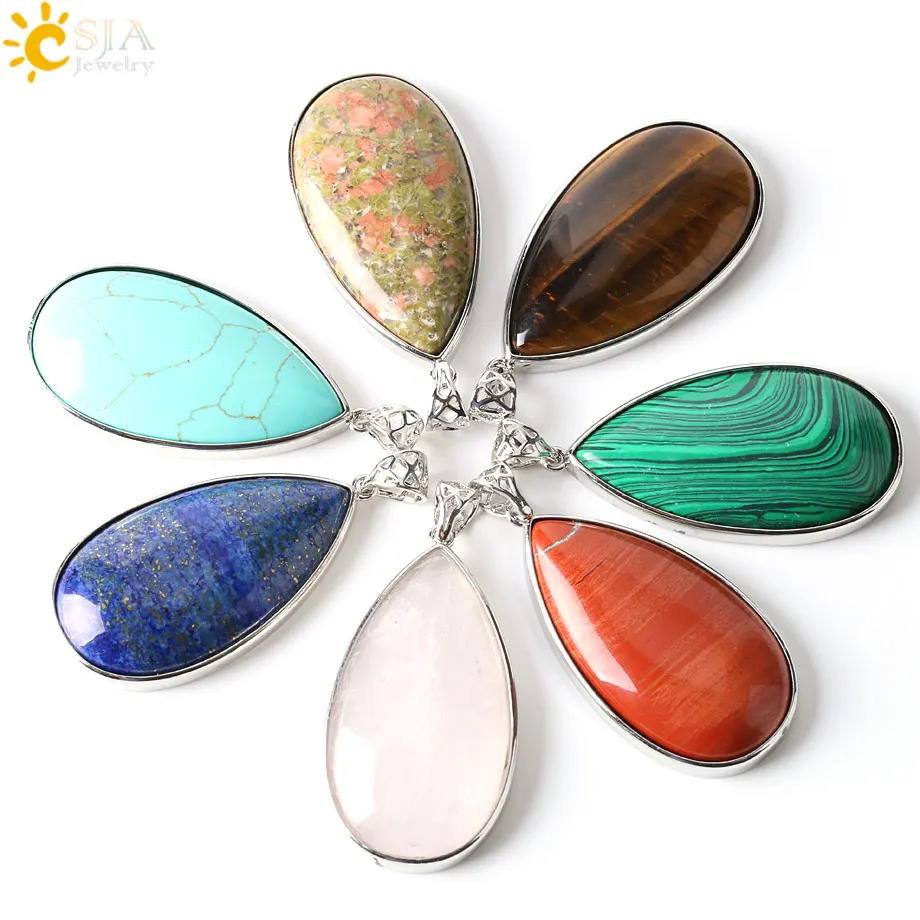

CSJA Natural Stone Water Drop Pendant for Necklace White Clear Crystal Healing Dangle Female Lover Elegant Jewellery Bijoux E243