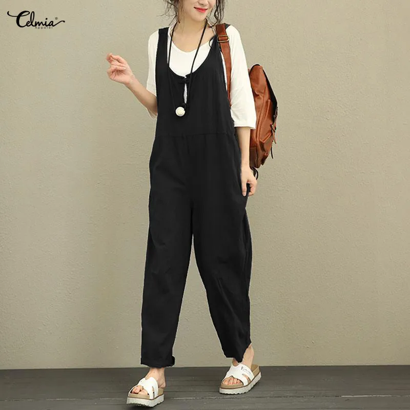 Celmia Women Linen Jumpsuits 2018 Female Casual Backless