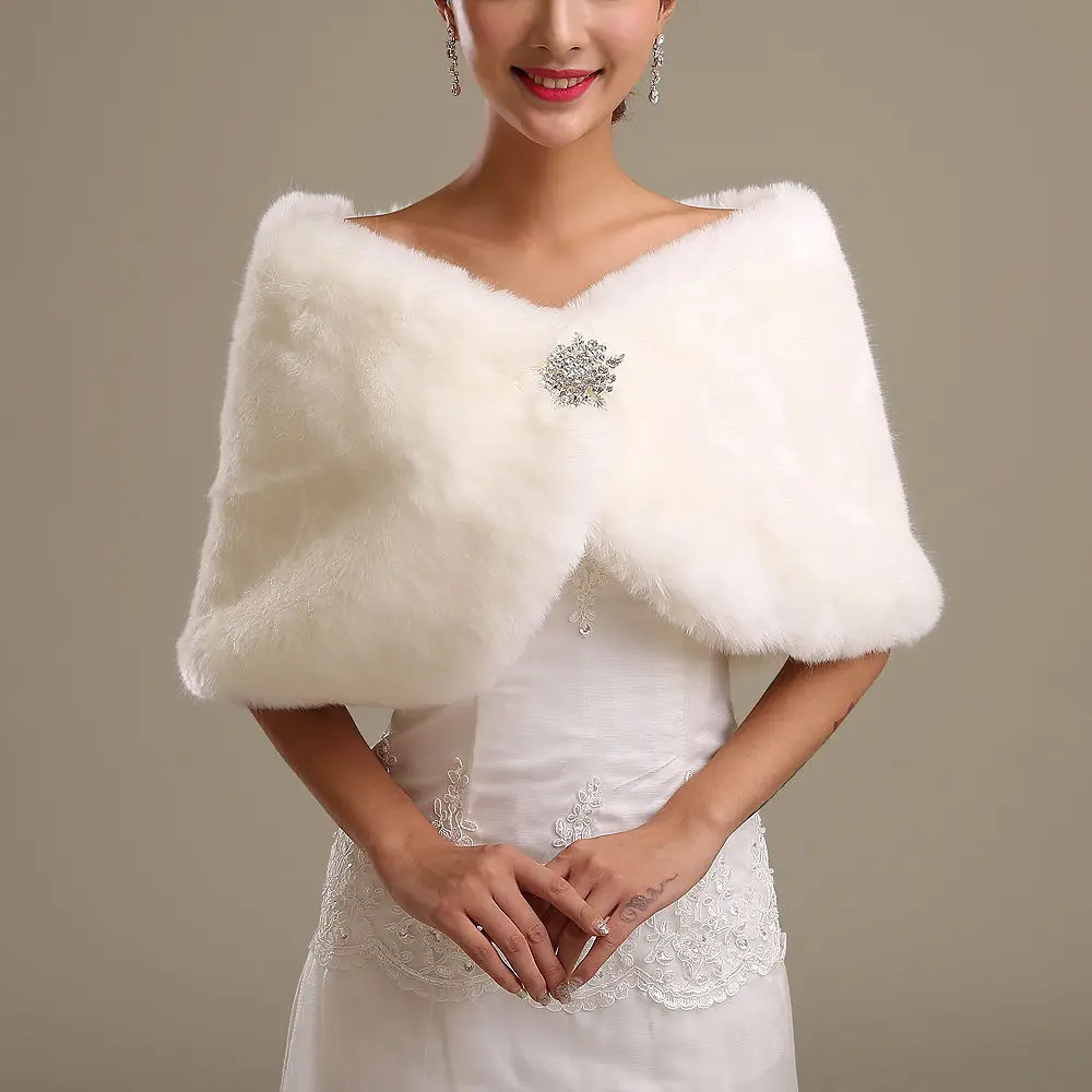 

Women's White Faux Fur Cape Wrap Shrug Shawl Coat Wedding Winter